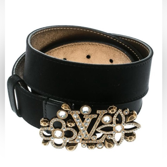 Louis Vuitton Black Satin Rhinestone Fleurs Runway Belt Limited/RARE 2010 COA - Picture 7 of 17